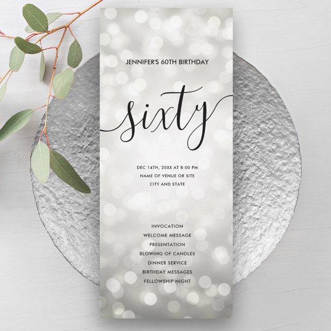 Purpurina de Plata enciende 60 programas de cumple (Silver Glitter Lights 60th Birthday Programs )