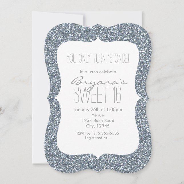 Purpurina de plata Glam Sweet 16 invitaciones de c (Anverso)