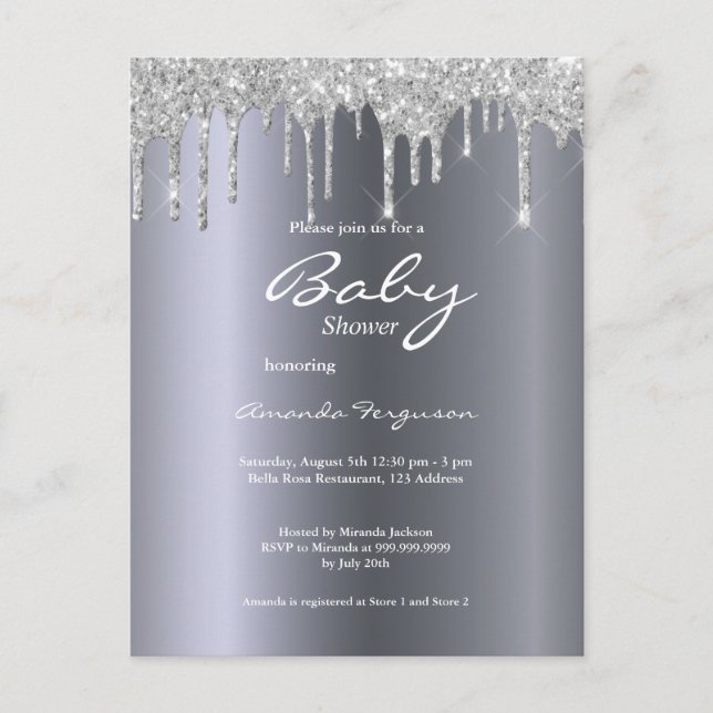 Purpurina de plata gotea niño invitación a ducha d (Anverso)