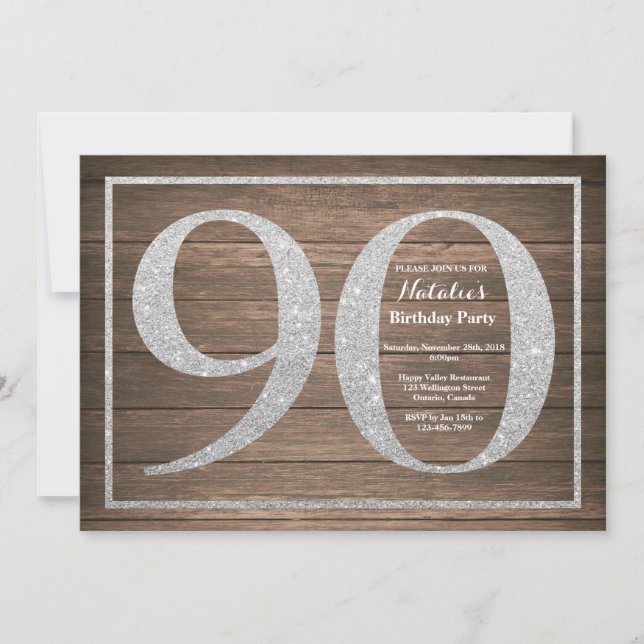 Purpurina de plata por invitación de cumpleaños nú (Anverso)