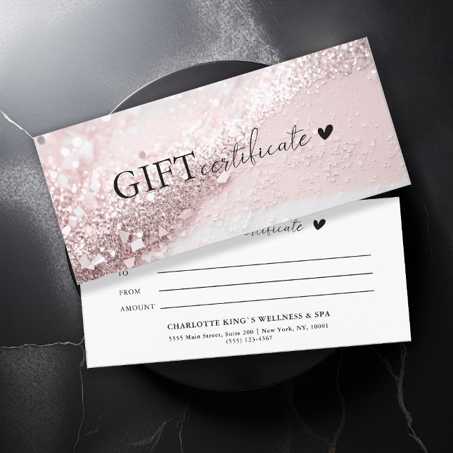 Purpurina de plata rosa específico del cliente, em (Customer specific, trendy, pink-silver, glitter, business gift certificate.)