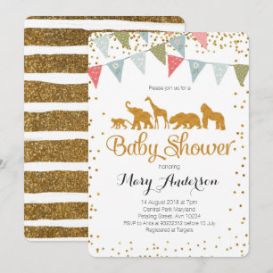 Purpurina del oro de la invitación de Baby Shower