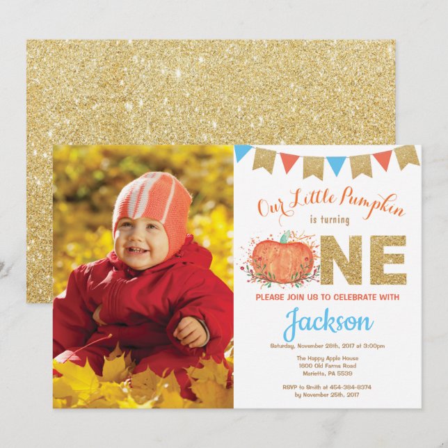Purpurina del oro de la invitación del cumpleaños (Anverso / Reverso)