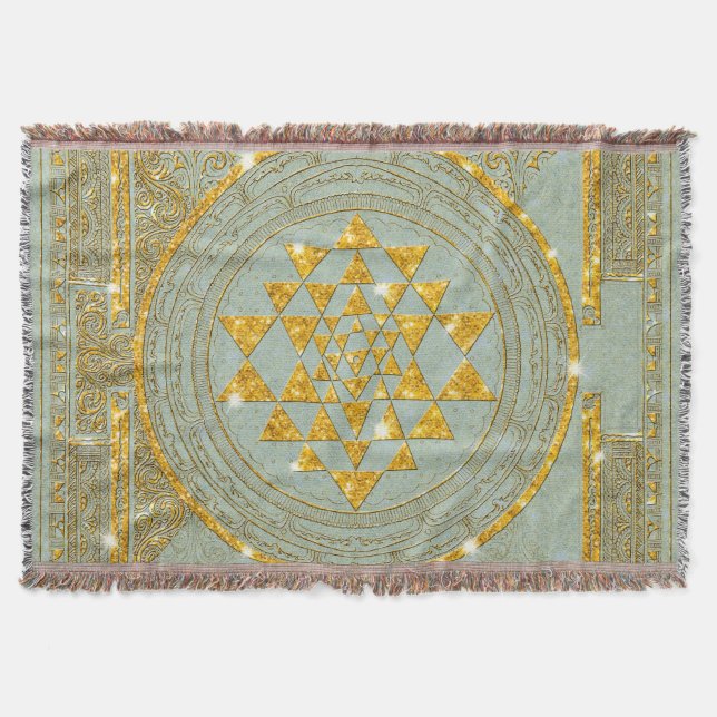 Purpurina dorado de Sri Yantra - Lanzar una manta (Anverso)