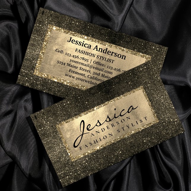 Purpurina dorado moderno tarjeta de visita elegant (Modern Gold golden Glitter stylish business card #bridalshowermakeup #goldmodern #beauty #stylist)