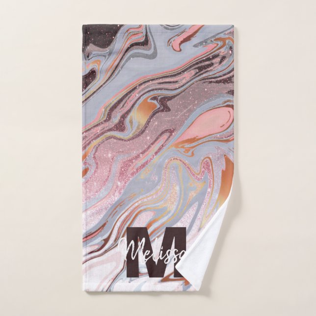 purpurina dorado Rosa y mármol (Toalla de mano)