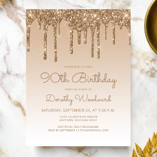 Purpurina Drips Gold Invitación a fiesta de cumple