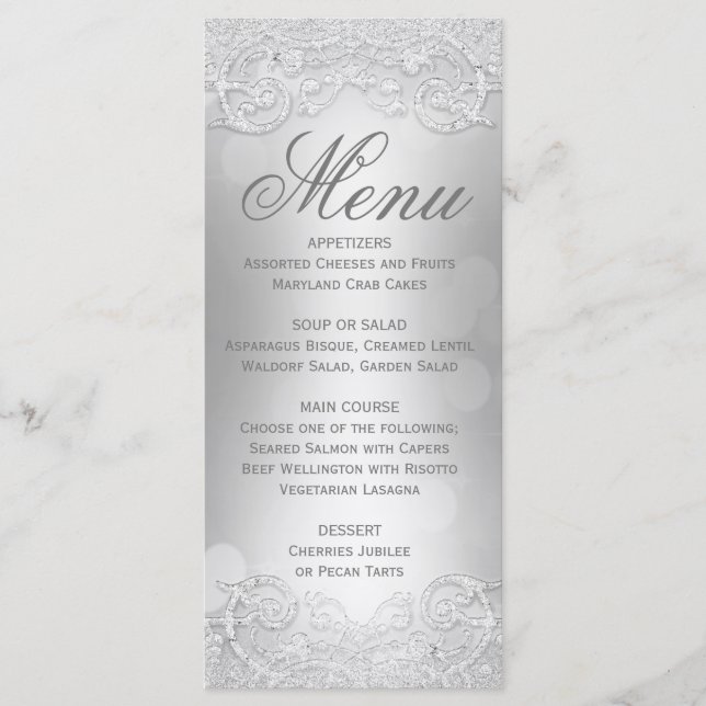 Purpurina elegante del menú Faux Plata (Anverso)