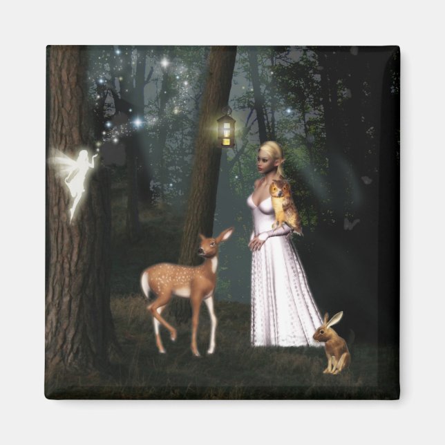 Purpurina en el bosque - imán de fantasía de hadas (Frente)