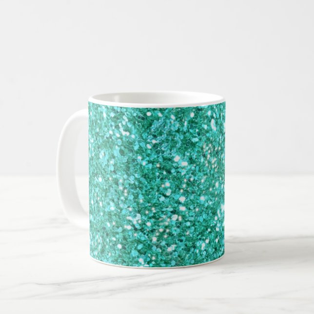 purpurina espumoso verde azulado patrón taza de ca (Anverso izquierdo)
