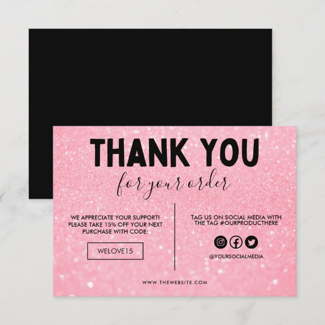 Purpurina falso rosa y negro Gracias Media Insert (Anverso / Reverso)