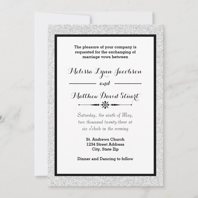 Purpurina falso y marco negro - Invitación a la bo (Anverso)