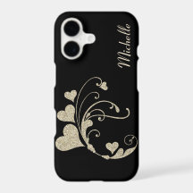 Purpurina Faux de Black Gold Heart Swirl