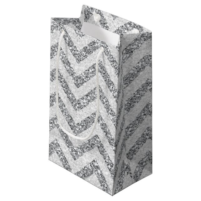 Purpurina Faux Silver pequeña bolsa de regalo (Angulo Anverso)