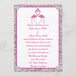 Purpurina Flamingo Rosa Invitación a la boda de am
