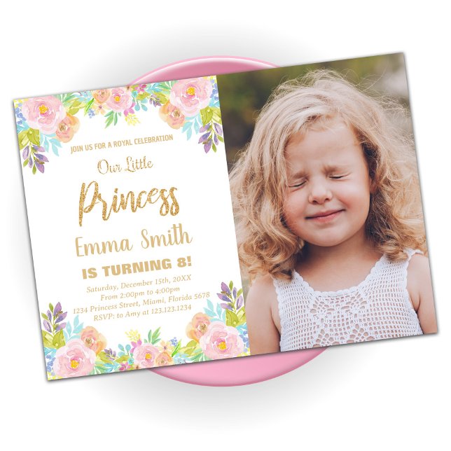 Purpurina floral Princesa invitaciones de cumpleañ (Subido por el creador)