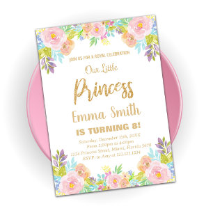 Purpurina floral Princess Birthday Invitación