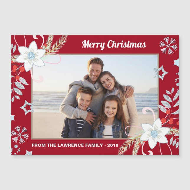 Purpurina floral Snowflakes Navidades rojos Foto (Anverso)