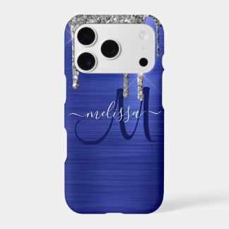 Purpurina Girly Blue Dripping Brush Monograma Meta