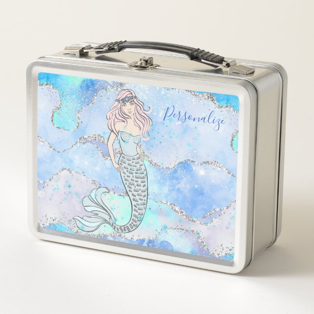Purpurina Glam Personalizado de Plata Azul Sirena (Anverso)