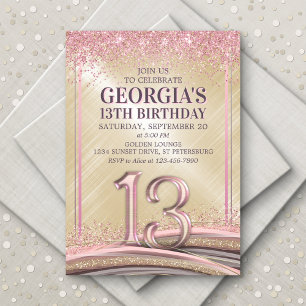 Purpurina Glam Rosa Gold Invitación a cumplir 13 a