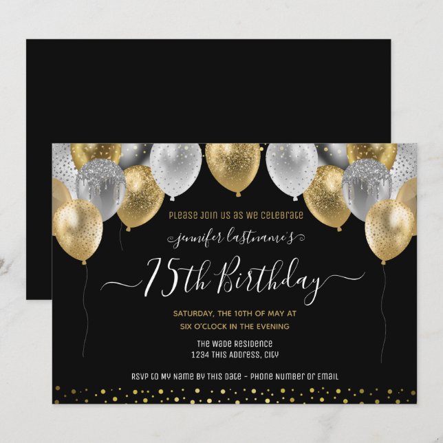 Purpurina Globos Invitación a la fiesta de cumplea (Anverso / Reverso)