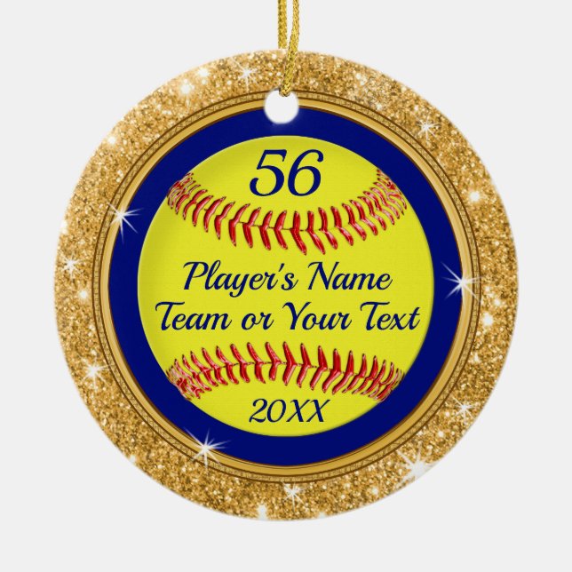 Purpurina Gold Aspecto Ornamentos de Softball Pers (Frente)