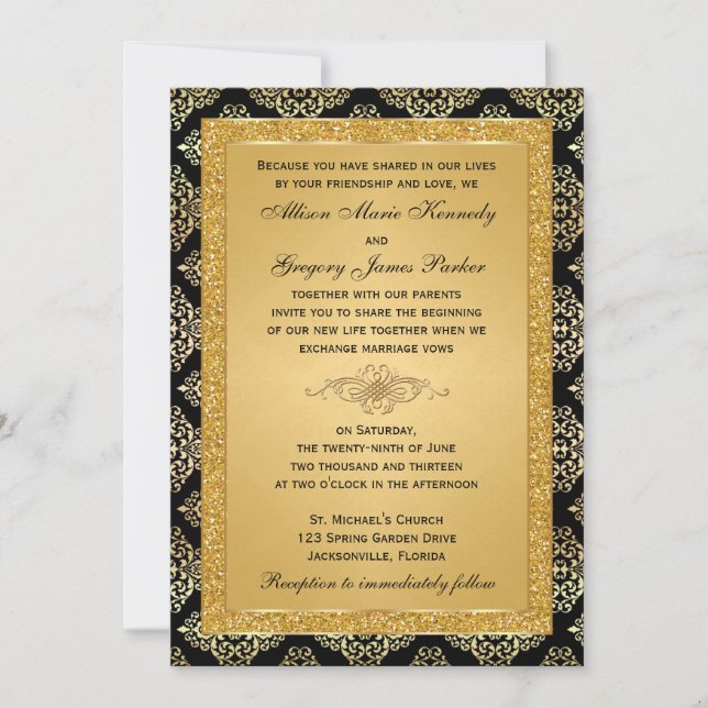Purpurina Gold FAUX, invitación a matrimonio Damas (Anverso)