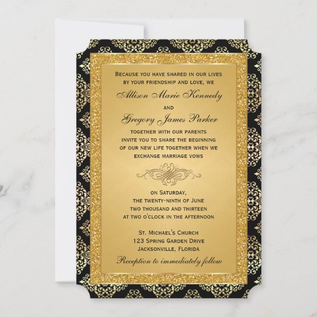 Purpurina Gold FAUX, invitación a matrimonio Damas (Anverso)