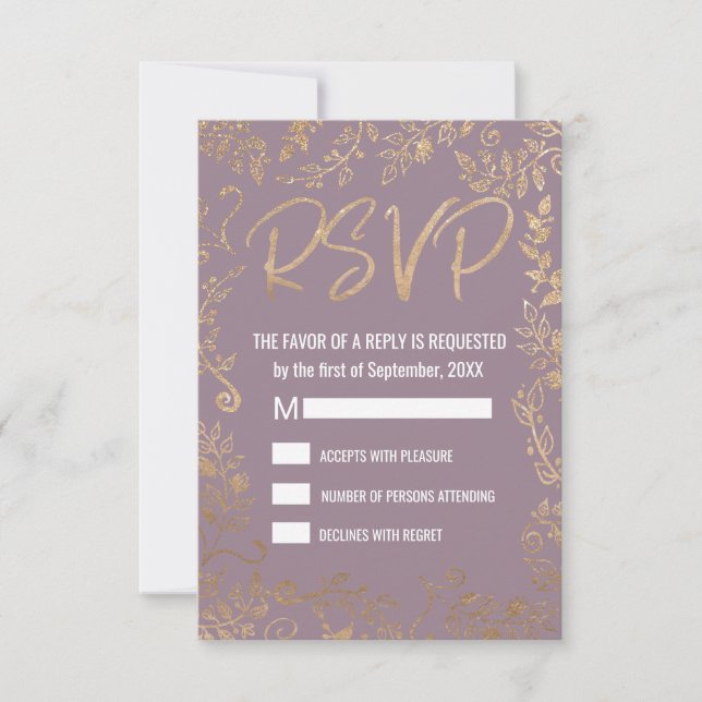 Purpurina Gold Floral Ombre Mauve Lilac RSVP (Anverso)