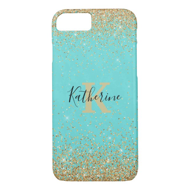 Purpurina Gold Look Turquoise iPhone Funda 7/8 (Reverso)
