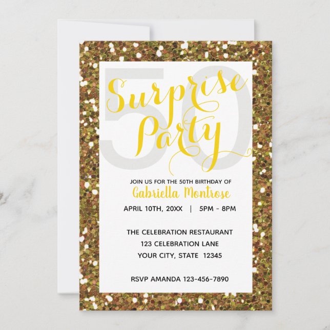 Purpurina Gold Sorpresa 50 cumpleaños invitación (Anverso)