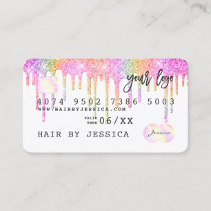 Purpurina gotea tarjeta de crédito color arcoiris