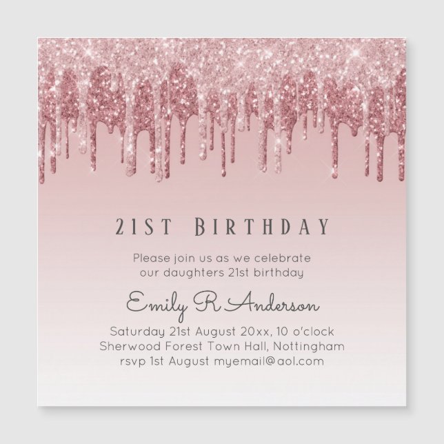 Purpurina gotero Rosa Oro 21 cumpleaños Chica rosa (Anverso)