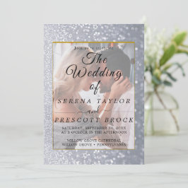 Purpurina Gris Elegant Vellum Wedding Invitación