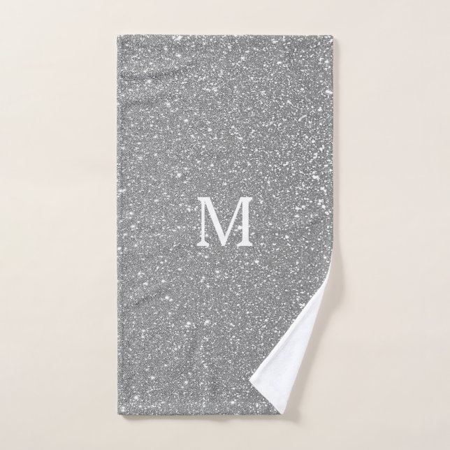 Purpurina gris esparcido Monograma blanco gris ini (Toalla de mano)
