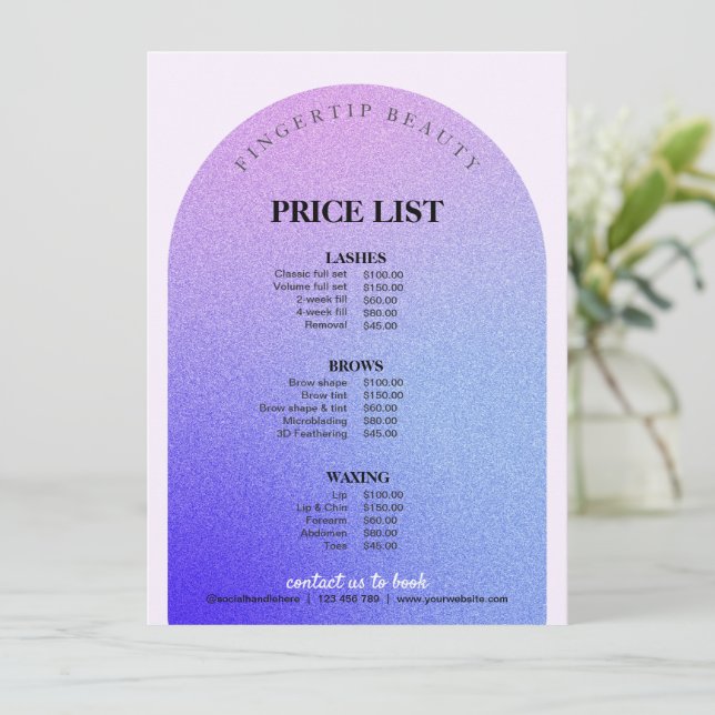 Purpurina Hairstylist Nail Beauty Salon Price List (Anverso de pie)