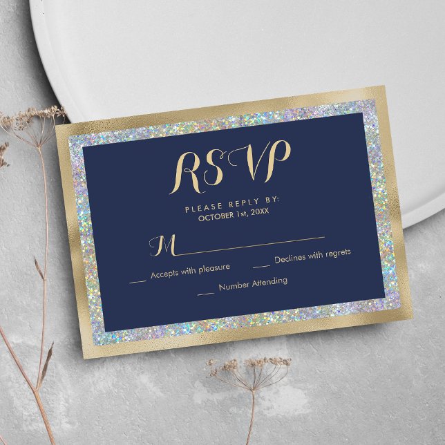 Purpurina holográfico de plata azul marino RSVP (Navy blue gold silver holographic glitter RSVP )