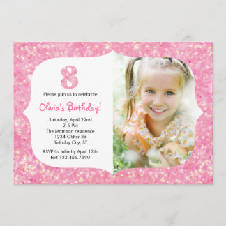 Purpurina invitación de ocho cumpleaños