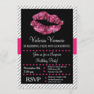 Purpurina Lips Kissing Adulto Birthday Invitación