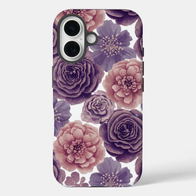 Purpurina Luxe Lavender Flores iPhone 16 Funda (Reverso )