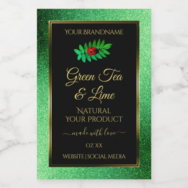 Purpurina metálico verde Ladybug de etiqueta de pr (Etiqueta única)