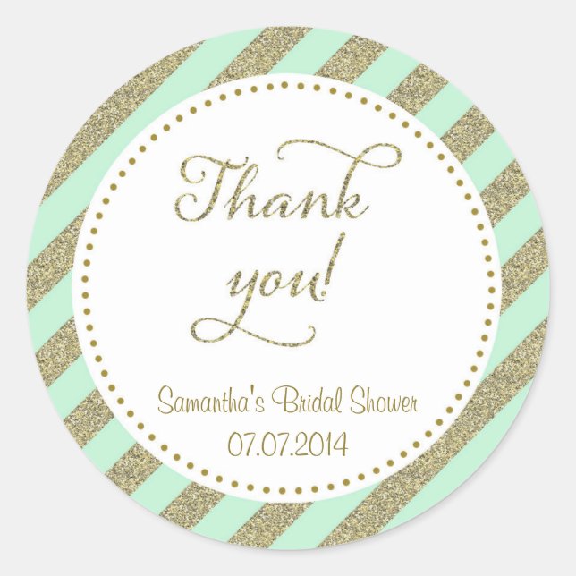 Purpurina Mint Green y Gold Gracias Pegatina (Anverso)