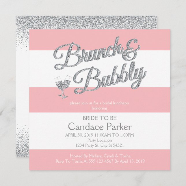 Purpurina moderno, invitaciones a duchas de novias (Anverso / Reverso)