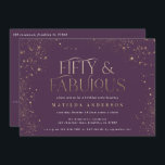 Purpurina morado de oro 50 y fabulosa fiesta de cu<br><div class="desc">Purpurina morado de oro efecto 50 y fabulosa invitación de fiesta de cumpleaños. Diseño monocromo de texto de escritura moderna. Parte de una colección.</div>