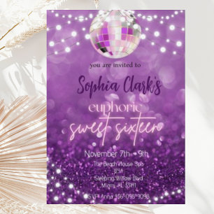 Purpurina morado dulce dieciséis invitaciones eufo