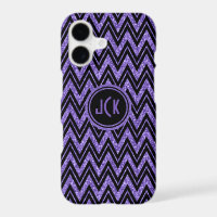 Purpurina morado monogramado y zigzag negro chevro