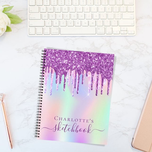Purpurina morado rosado cuaderno gotea holografía (Subido por el creador)