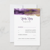 Purpurina morado y dorado de boda moderna RSVP
