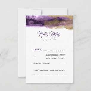 Purpurina morado y dorado de boda moderna RSVP